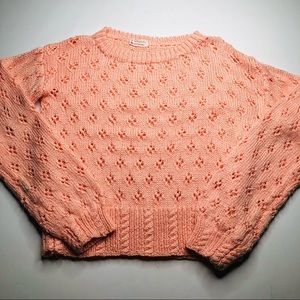 VTG 60s Handmade OOAK Knitted Crew Pullover Sweater in Peach w/ Diamond Pattern